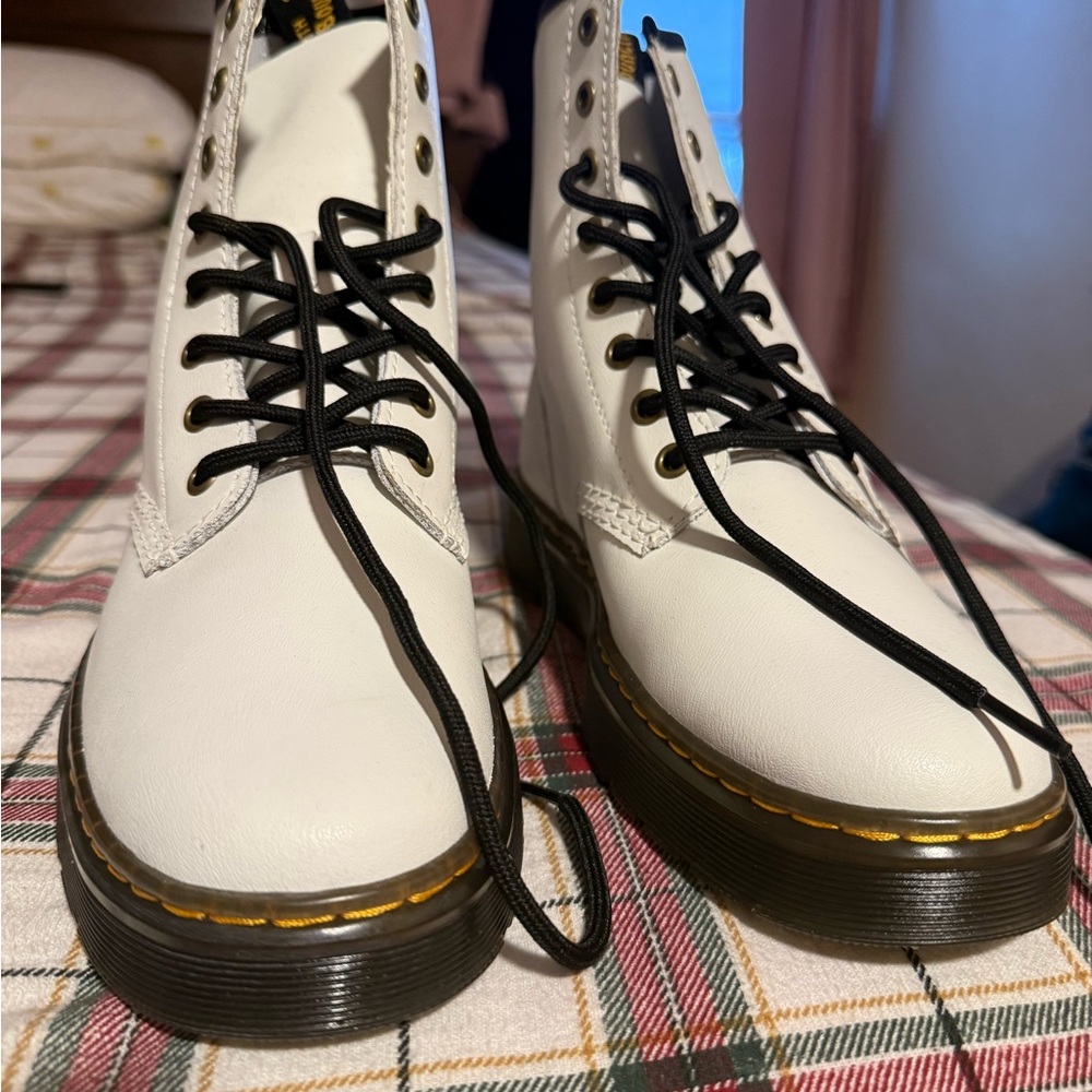 Dr. Martens White Lace-Up Combat Boots with Black Laces